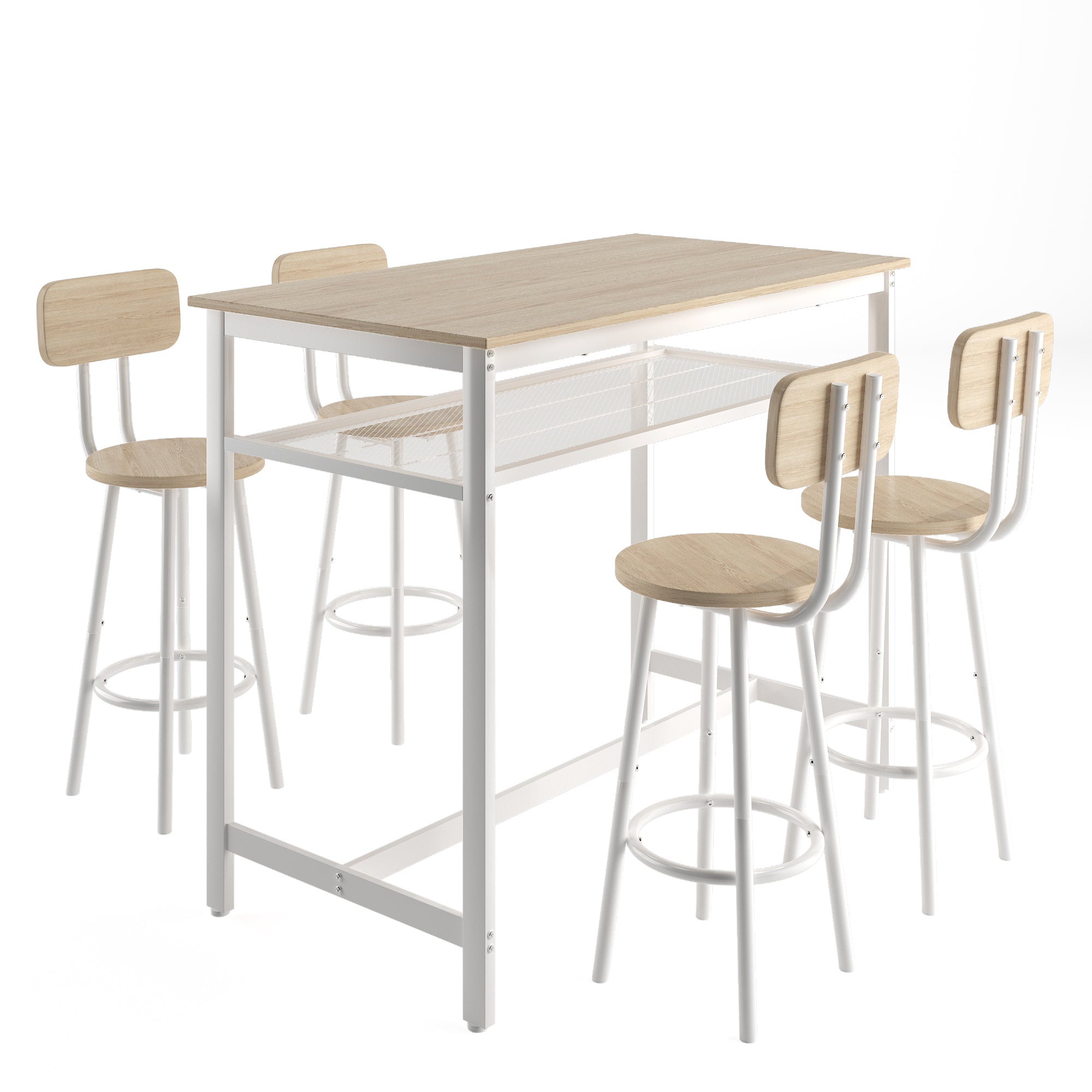 5-Piece Kitchen Counter Height Table Set, Bar Table With 4 Chairs