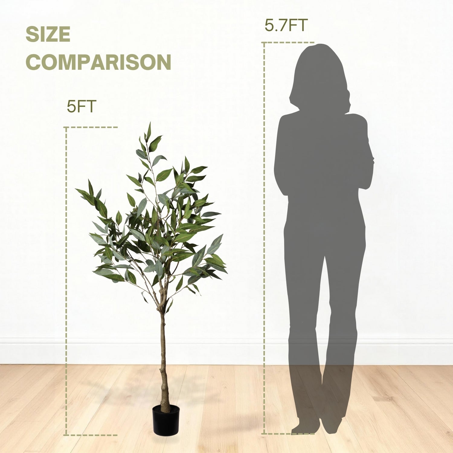 5FT Artificial Eucalyptus Tree With Black Plastic Pot, Realistic Fake Potted Plant For Home Office Indoor Decoration,  Green Faux Tree, 1pc Set