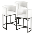 Bar Stool Set Of 3, 25 Inch Counter Height Stools, Counter Barstool With Backrest, Arm, Metal Frame, And Footrest, Accent Fabric Bar Chair, Island Barstools For Kitchen, Dining Room, White