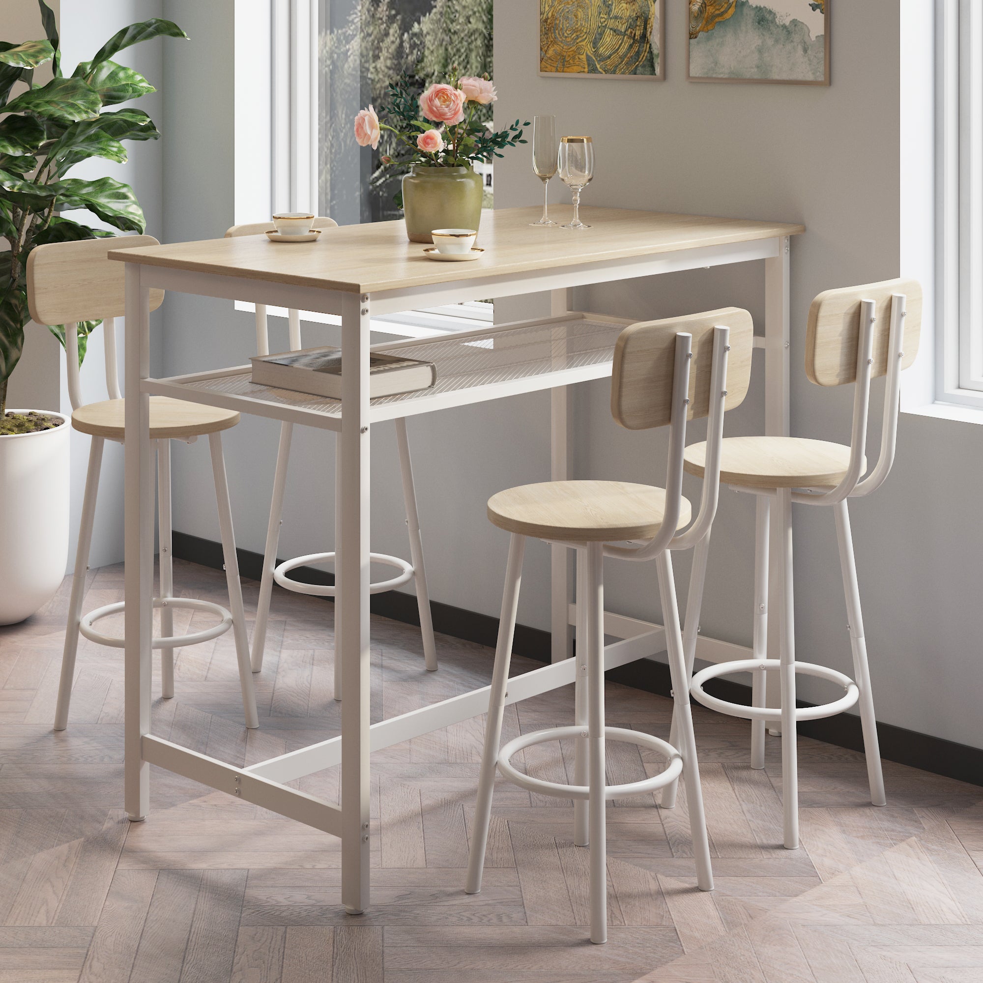 5-Piece Kitchen Counter Height Table Set, Bar Table With 4 Chairs